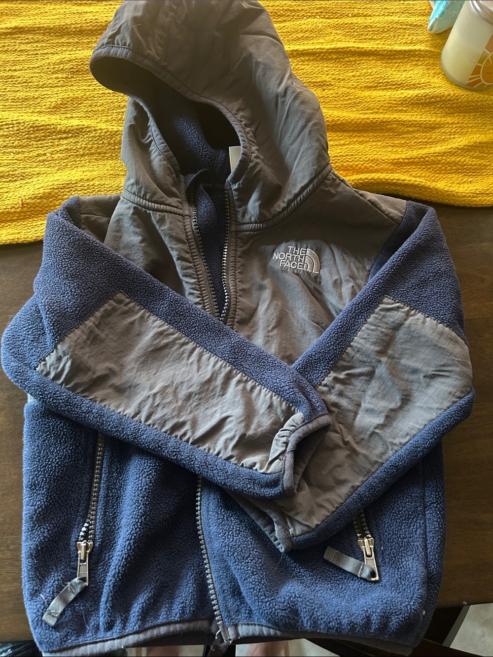 The North Face Navy and Gray Kids Hooded Fleece Jacket